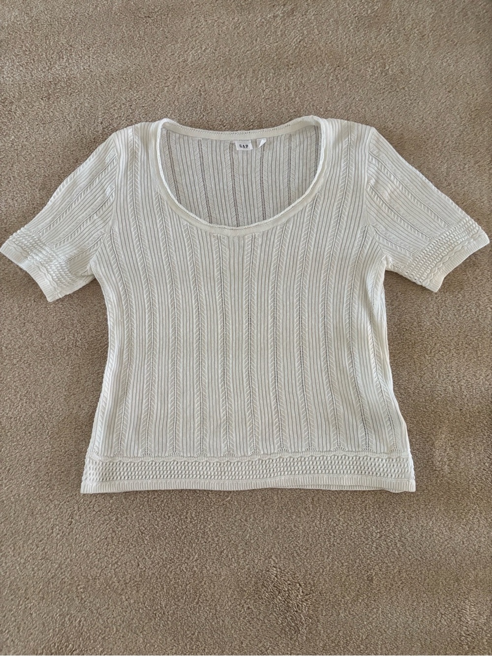 GAP White Open-Knit Ribbed Short Sleeve Top